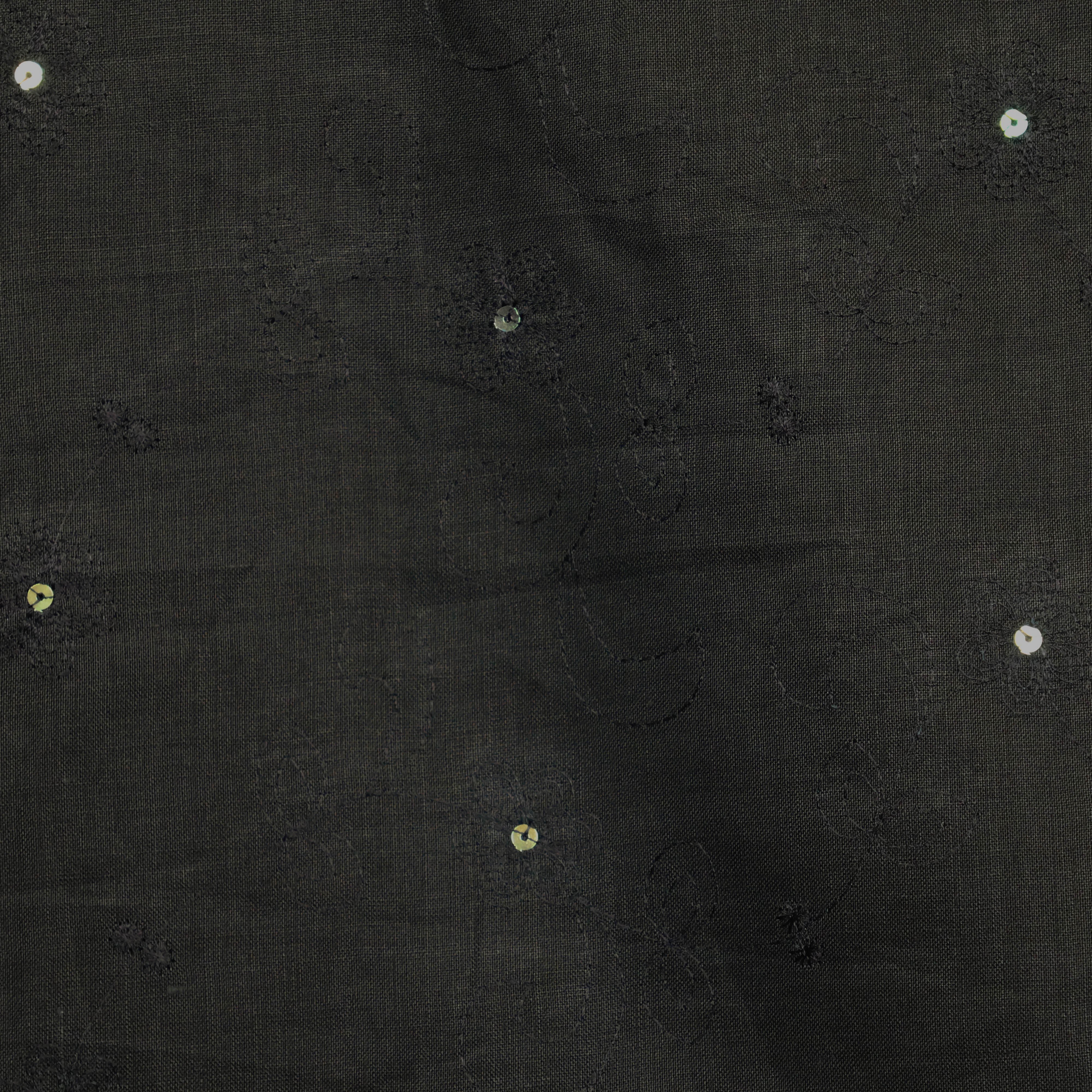 Linnen zwart met pailletten en geborduurde bloemen